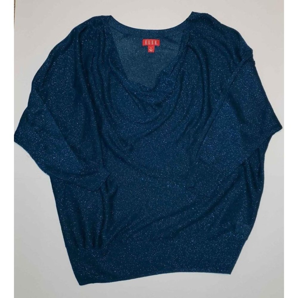 Women's XL Blouse Sweater Top by Elle Green Blue with Metallic Shimmery